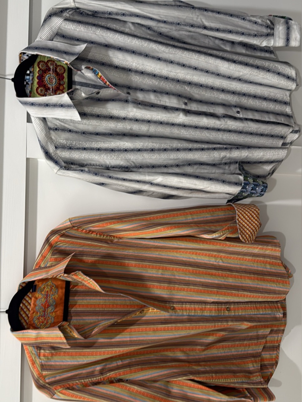 Robert Graham Orange Multi-Stripe and White-Blue Striped Button-Down Shirts